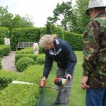 Novice gingerly using the petrol trimmer