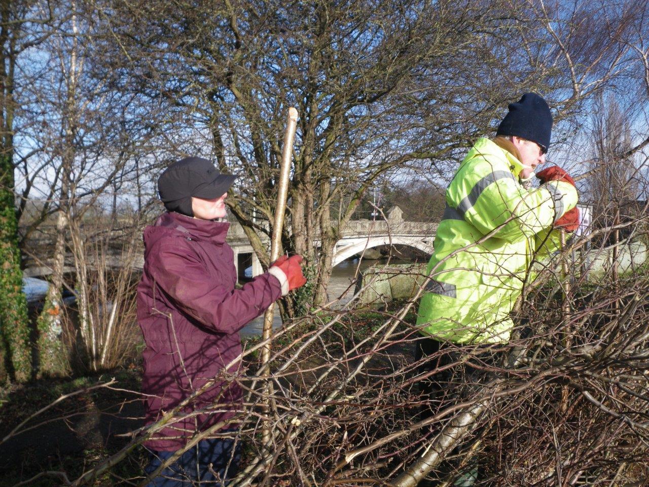 Deborah and Jeff working hard at staking